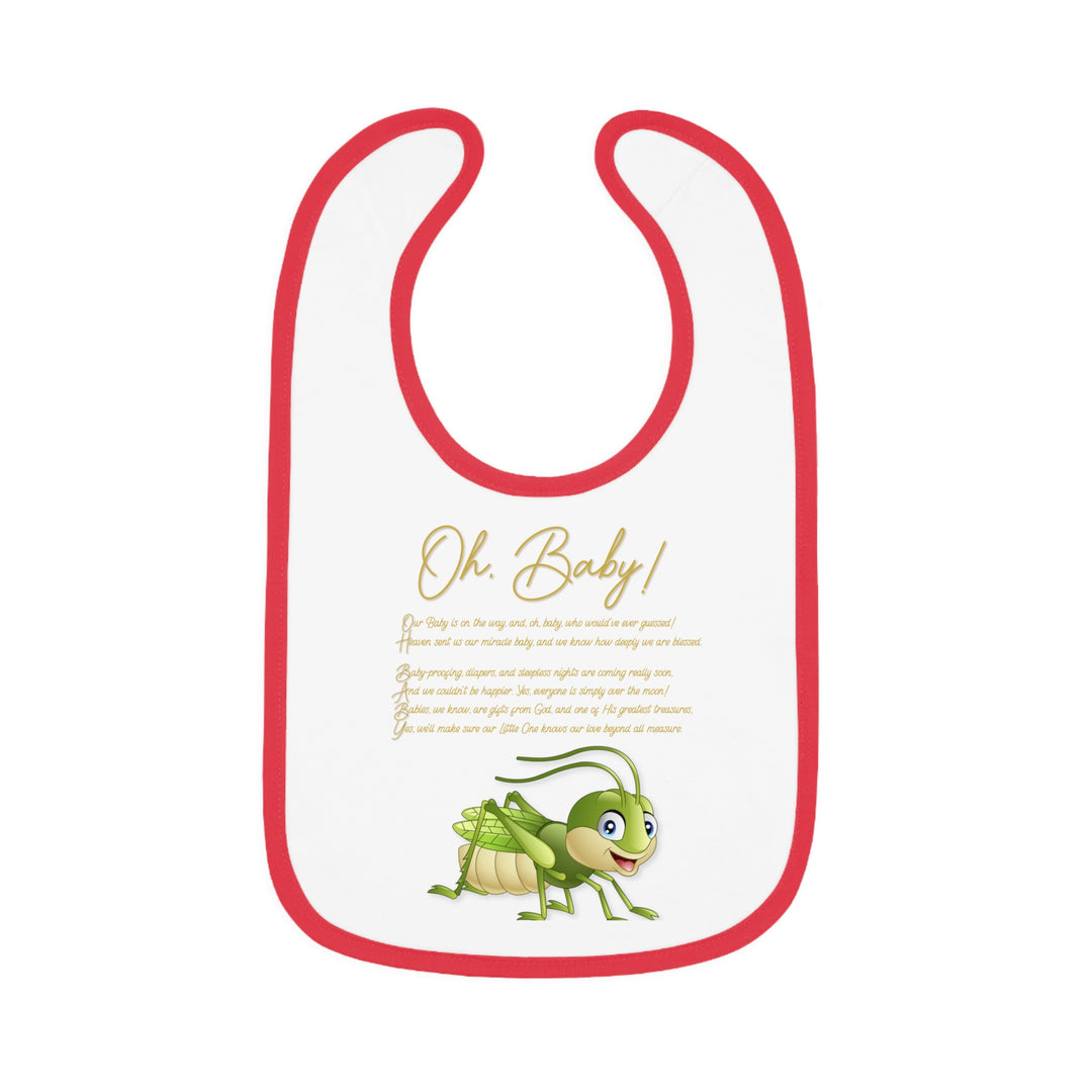 "Oh, Baby!" Acrostic Poem Contrast Trim Jersey Bib -Grasshopper