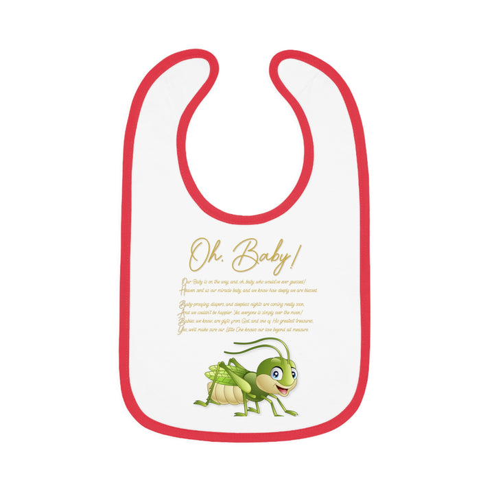 "Oh, Baby!" Acrostic Poem Contrast Trim Jersey Bib -Grasshopper