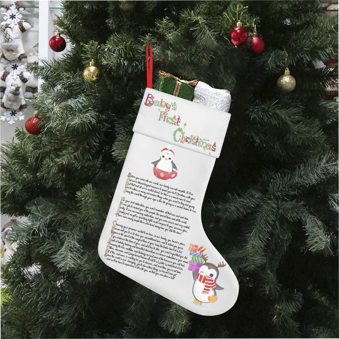"Baby's First Christmas" Acrostic Poem Linen Stocking - No Personalization- Design One