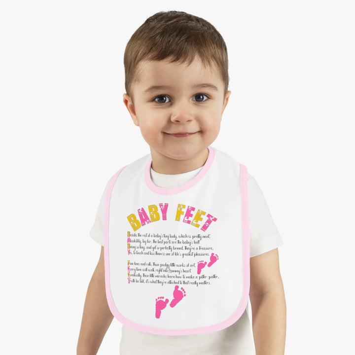 Baby Steps Acrostic Poem - Contrast Trim Jersey Bib - "Baby Feet" Pink Footprints