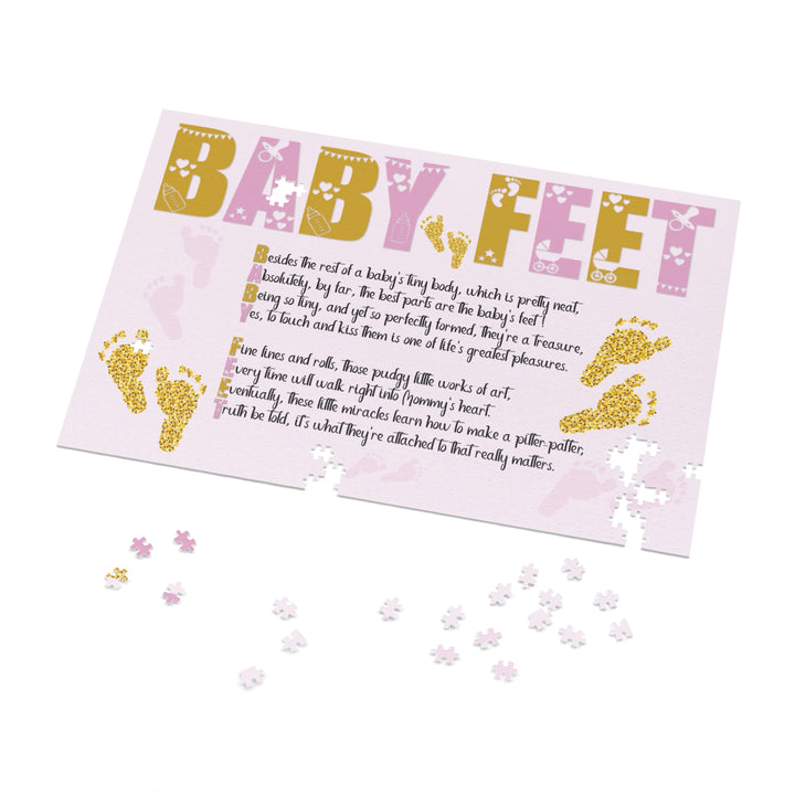 Baby Feet Acrostic Poem Puzzle - Pink and Gold - Tin Box - No Personalization