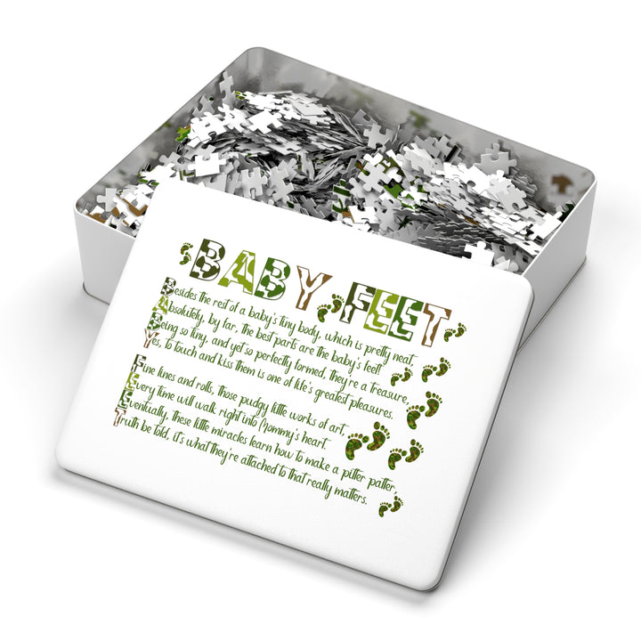 Baby Feet Acrostic Poem Jigsaw Puzzle - Camo - Tin Box - No Personalization