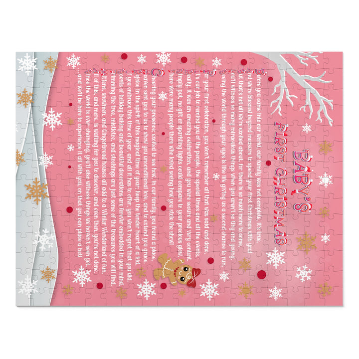 Baby's First Christmas Acrostic Poem Jigsaw Puzzle - Gingerbread - Pink - Tin Box