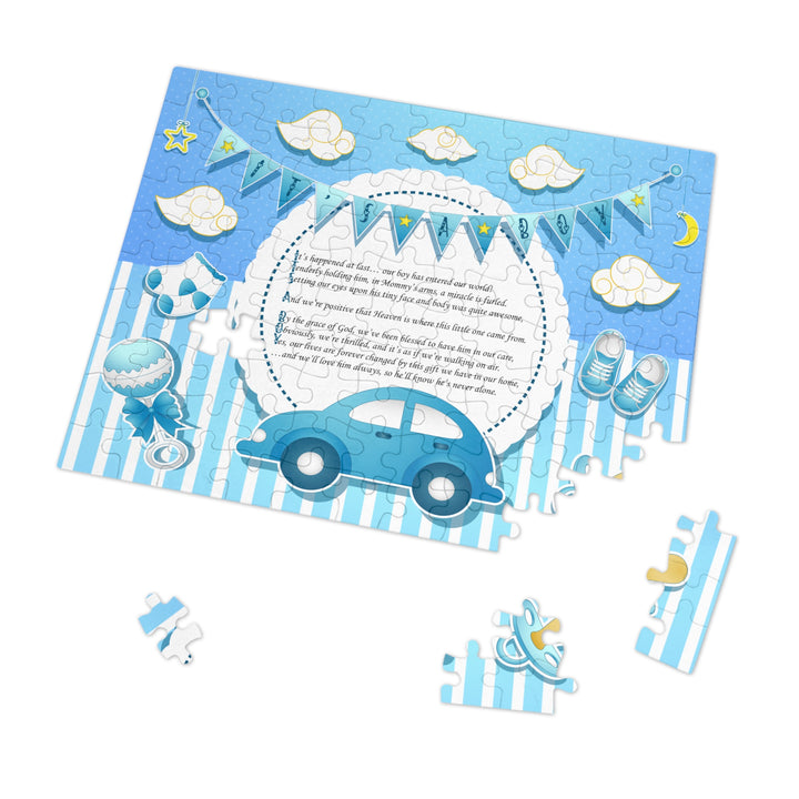 It's a Boy Acrostic Poem Puzzle - Blue Stripes - Tin Box - No Personalization