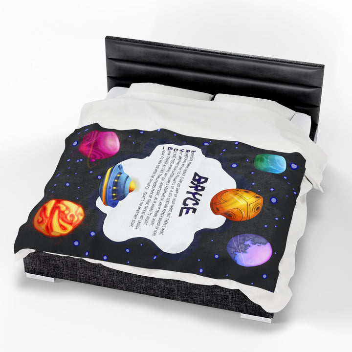 Namesakes Acrostic Poem Velveteen Plush Blanket - Space Design