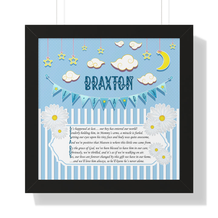 Baby Steps "It's a Boy" Framed Print Collection - Blue Stripes - Personalized