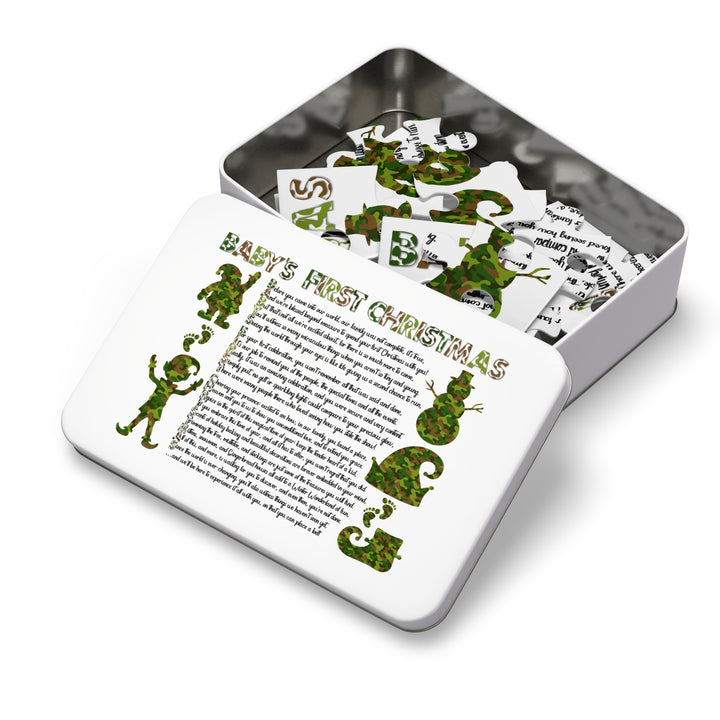 Baby's First Christmas Acrostic Poem Jigsaw Puzzle - Camo - Tin Box