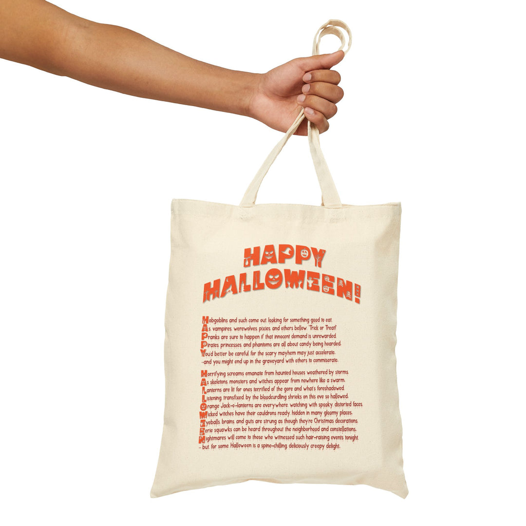 "Happy Halloween" Acrostic Poem Canvas Candy Tote Bag - Creepy Pumpkin- Personalized