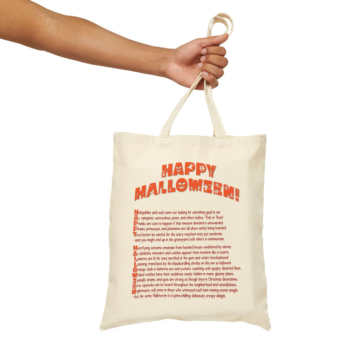 "Happy Halloween" Acrostic Poem Canvas Candy Tote Bag - Creepy Pumpkin- Personalized