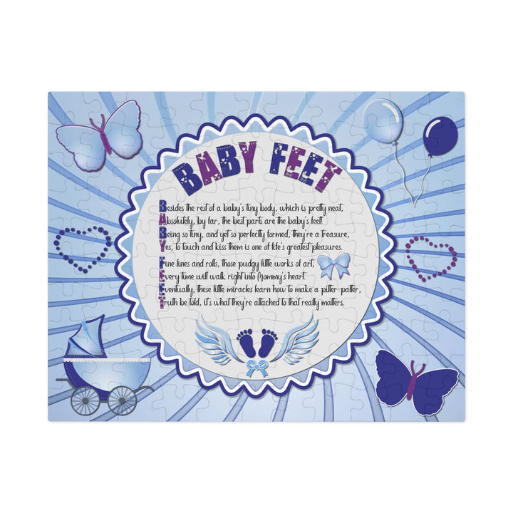 Baby Feet Acrostic Poem Puzzle - Blue Swirl - Tin Box