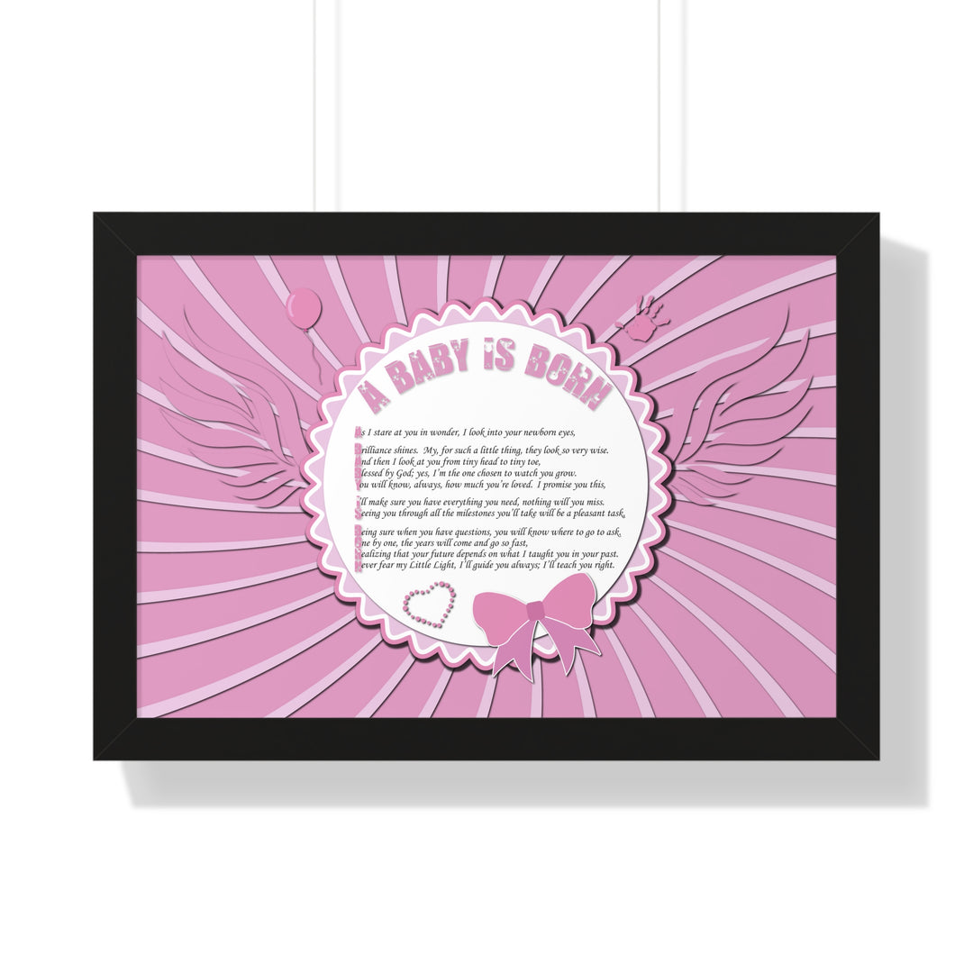 Baby Steps Acrostic Poem Framed Print "A Baby is Born" - Pink