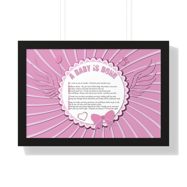 Baby Steps Acrostic Poem Framed Print "A Baby is Born" - Pink
