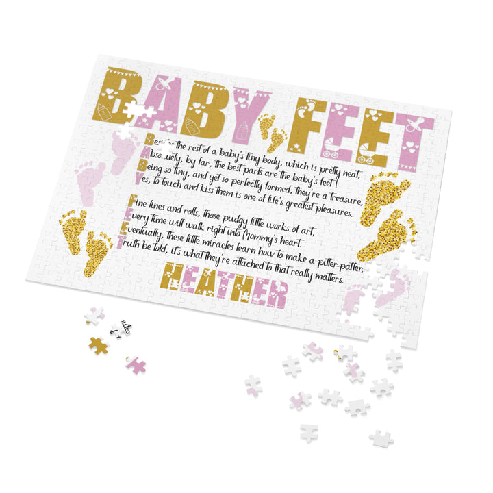 "Baby Feet" Acrostic Poem Jigsaw Puzzle - Pink and Gold - Personalized