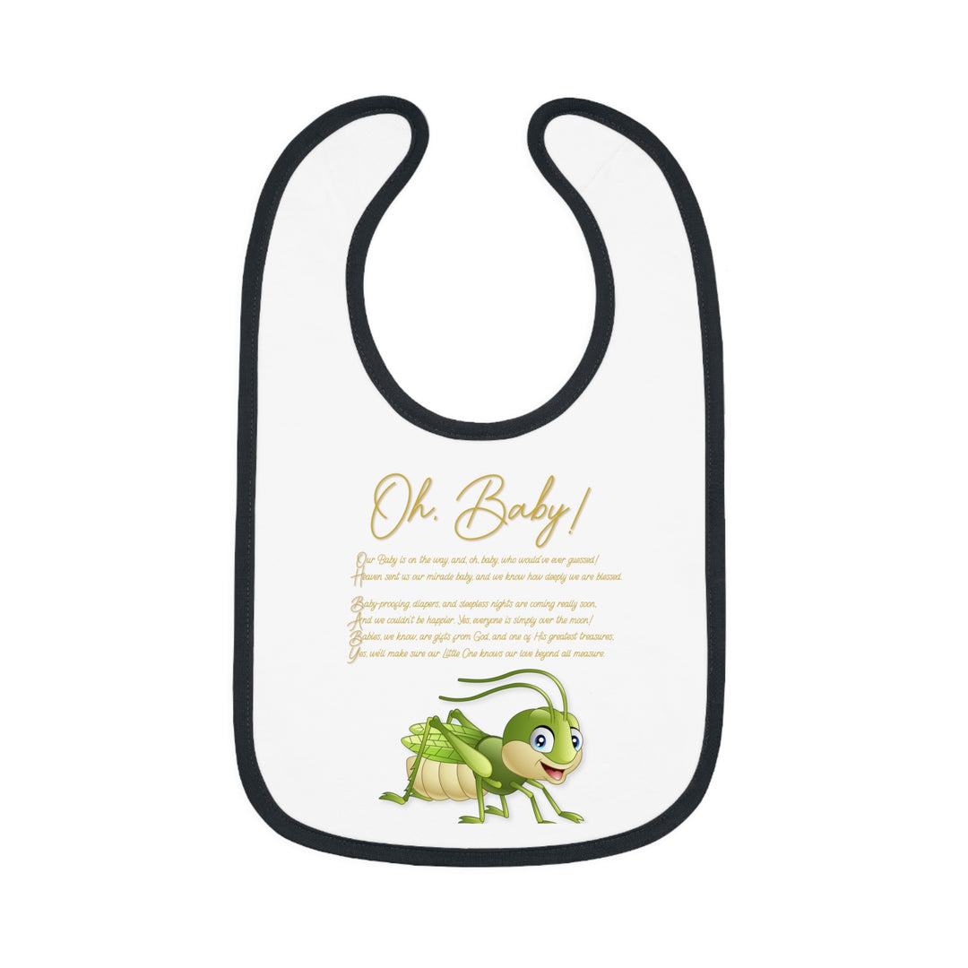 "Oh, Baby!" Acrostic Poem Contrast Trim Jersey Bib -Grasshopper