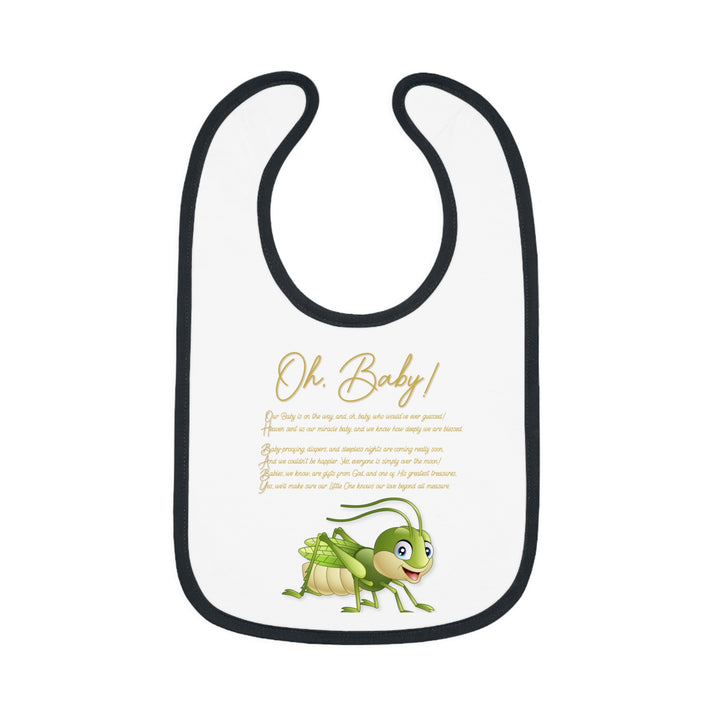 "Oh, Baby!" Acrostic Poem Contrast Trim Jersey Bib -Grasshopper