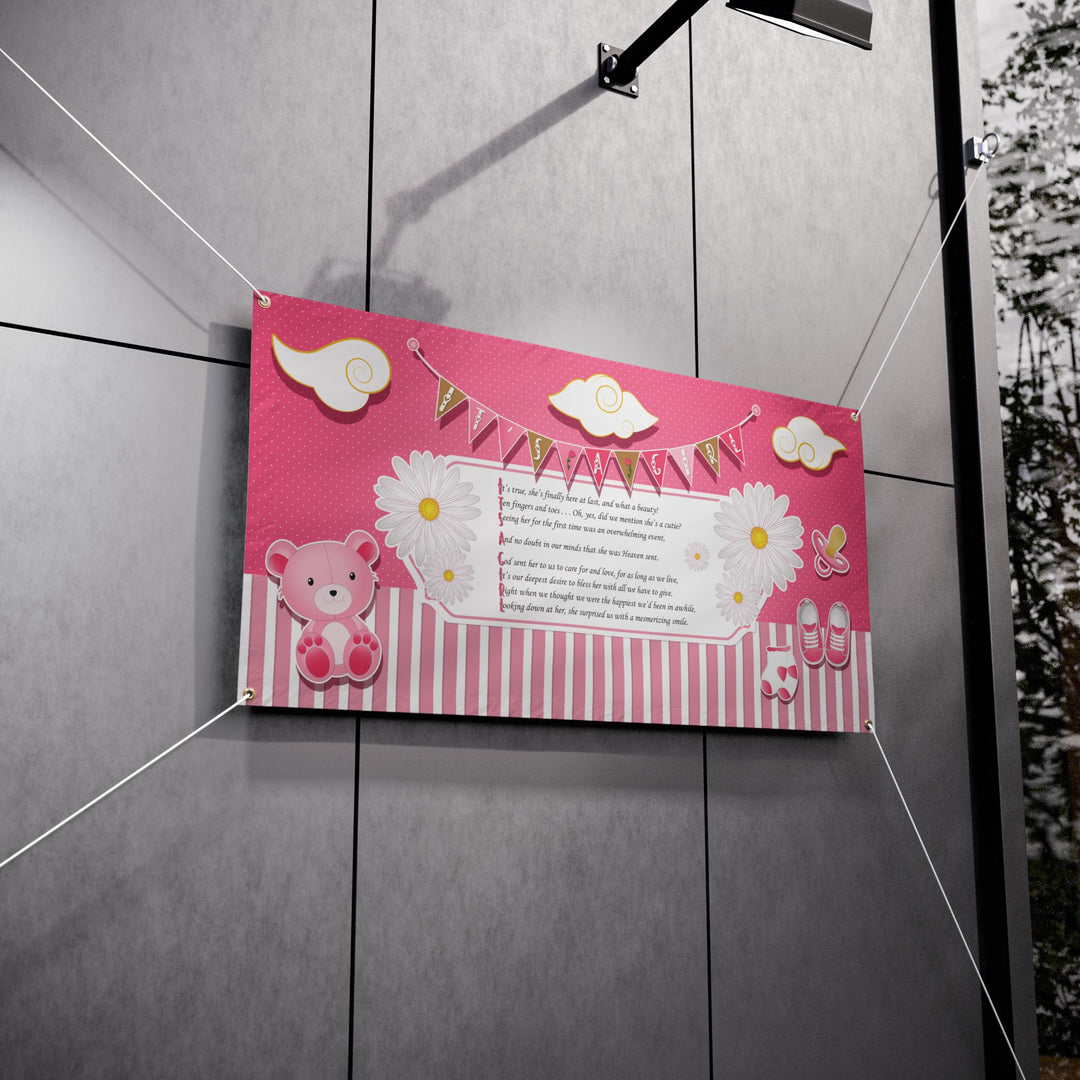 FIX SIZES! It's a Girl Poem Vinyl Banner - Pink Stripes - No Personalization