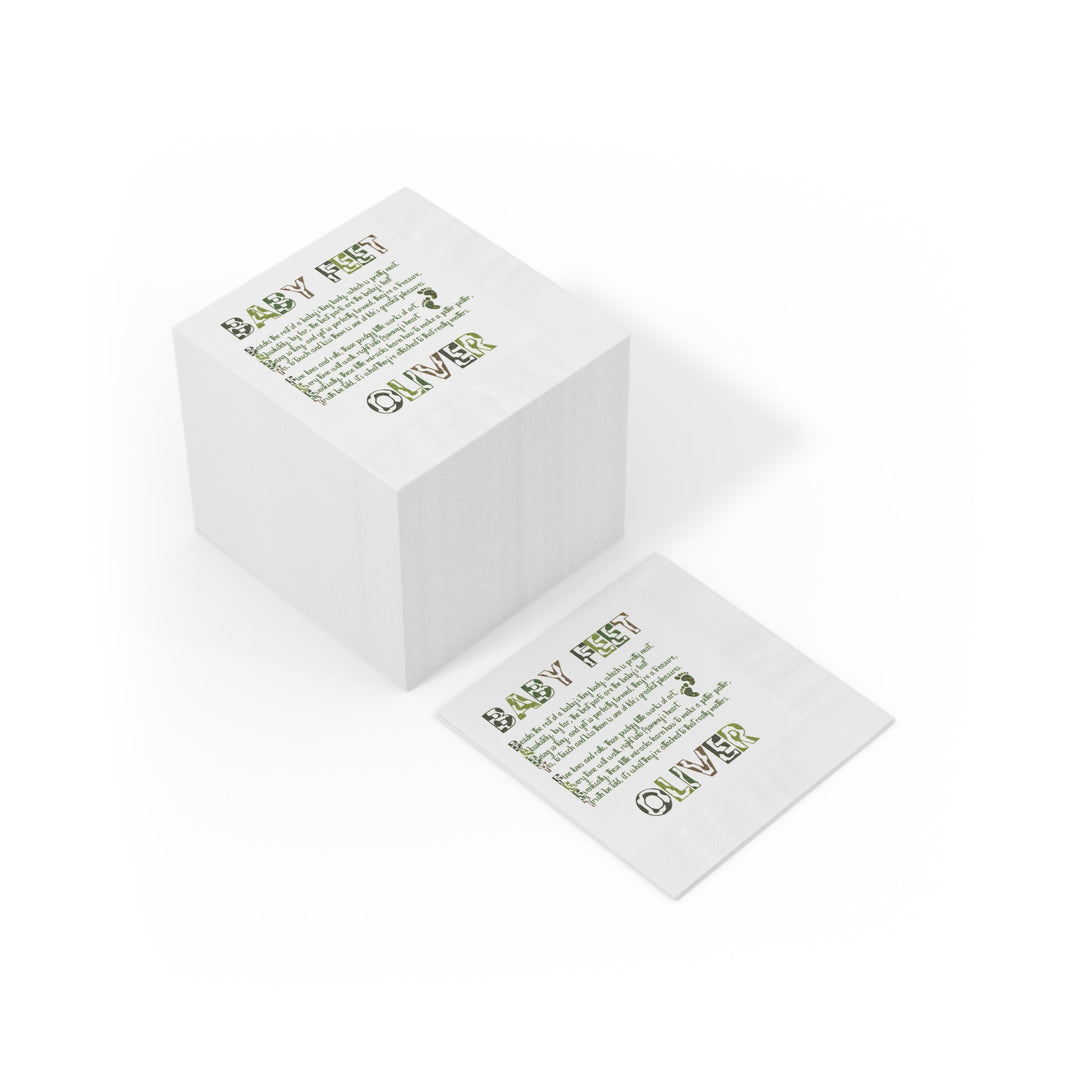“Baby Feet" White Coined Napkins - Camo - Personalized