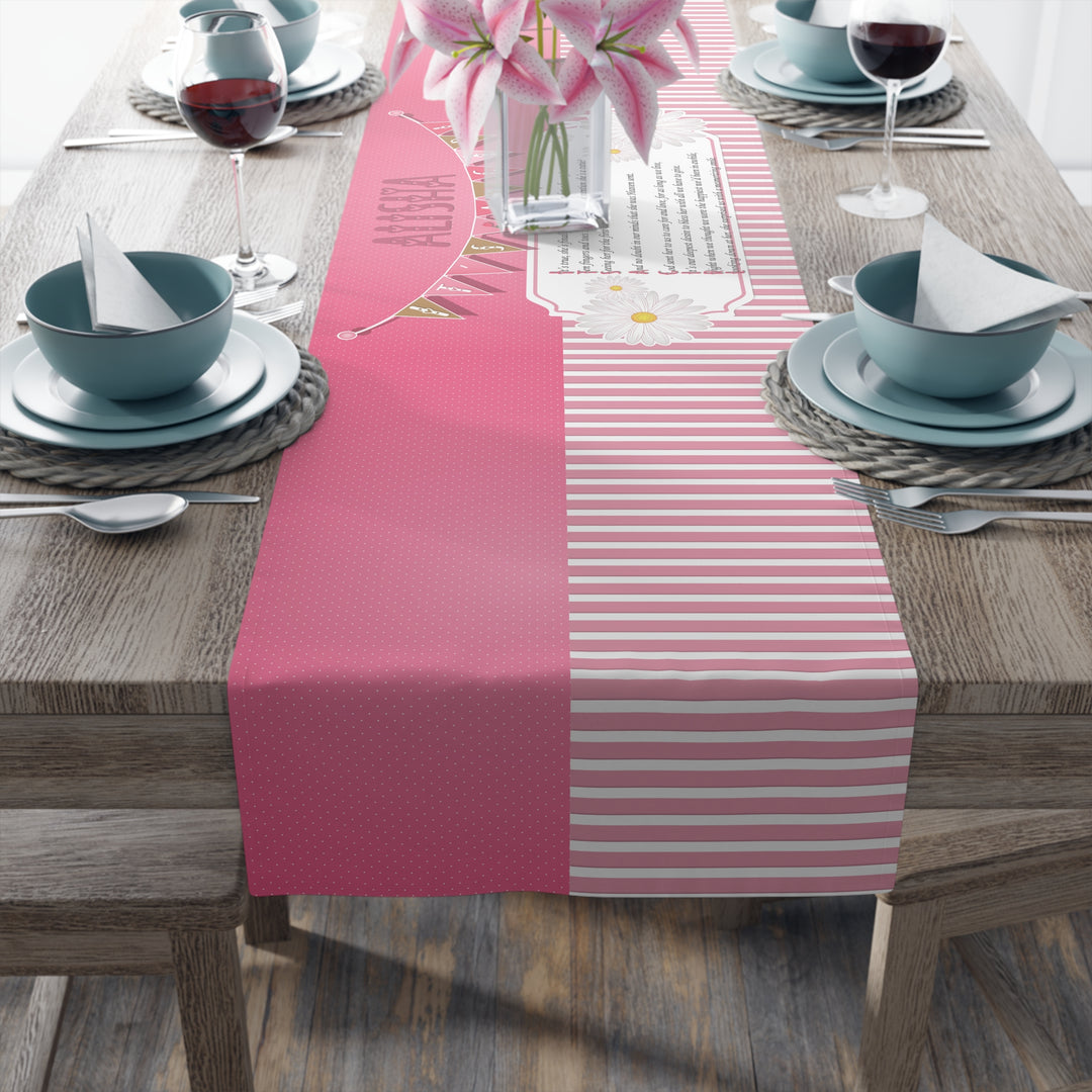 It’s a Girl Table Runner - Pink-White Stripes - Personalized