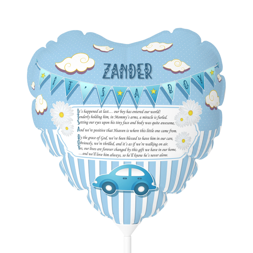 It's a Boy 11" Acrostic Poem Balloon - Blue Stripes-Car - Personalized