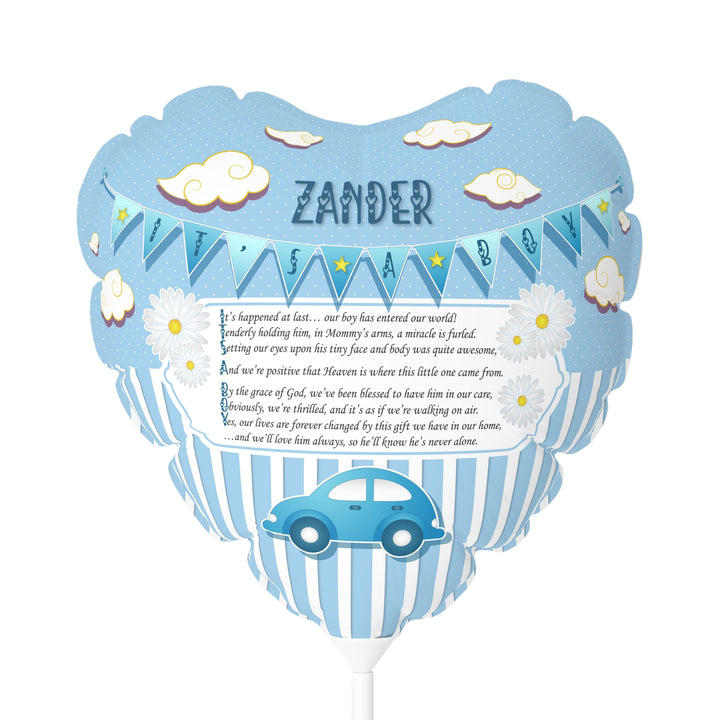 It's a Boy 11" Acrostic Poem Balloon - Blue Stripes-Car - Personalized