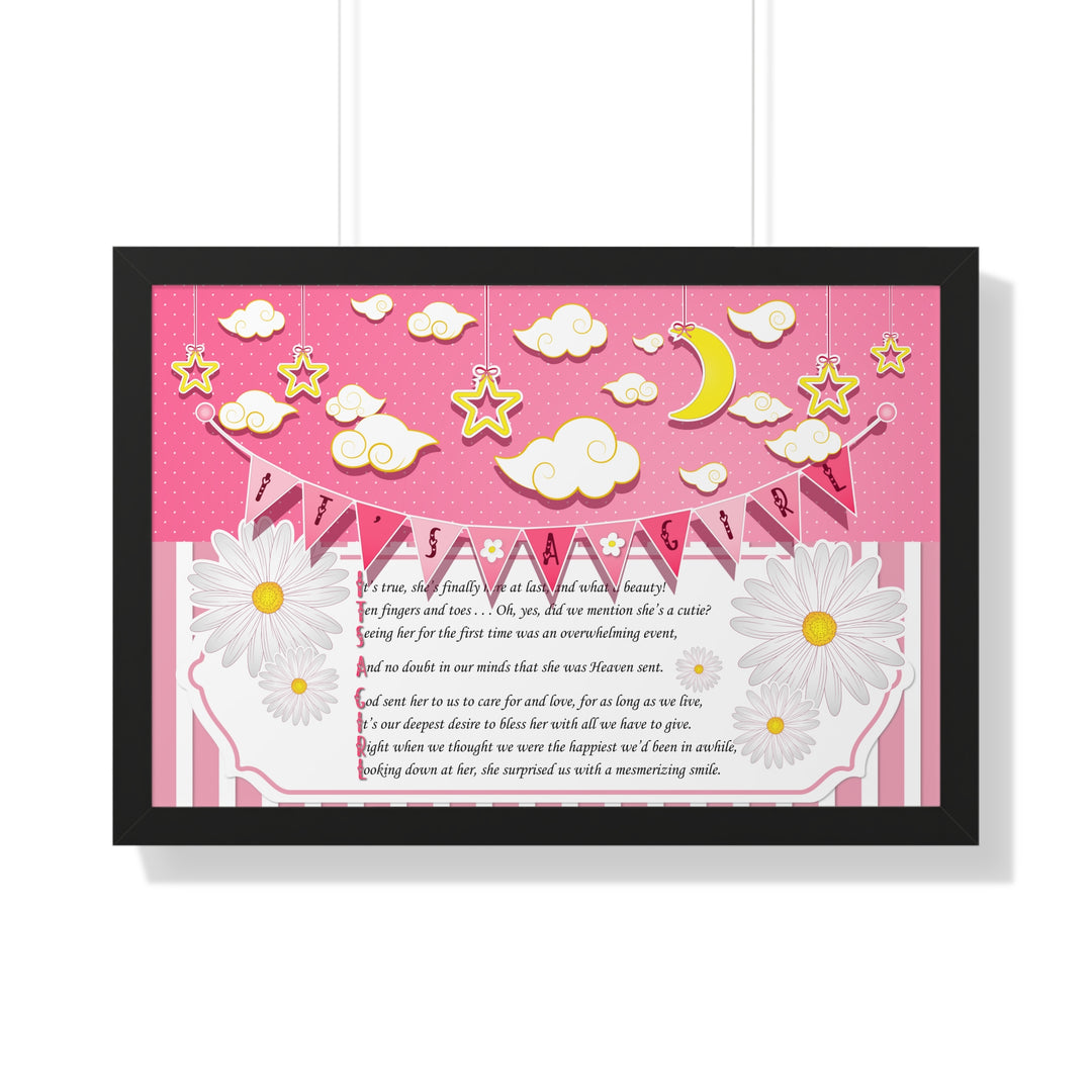 Baby Steps "It's a Girl" Framed Print - Pink Stripes -No Personalization