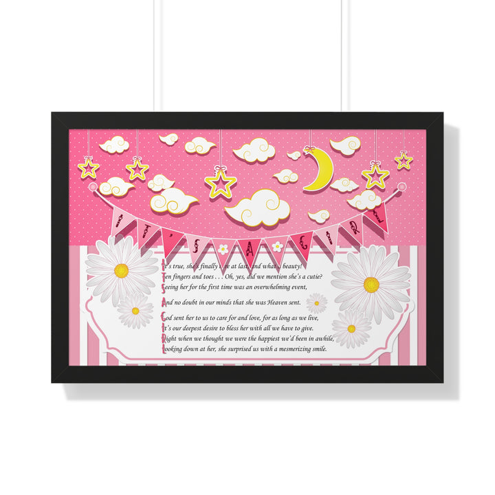 Baby Steps "It's a Girl" Framed Print - Pink Stripes -No Personalization
