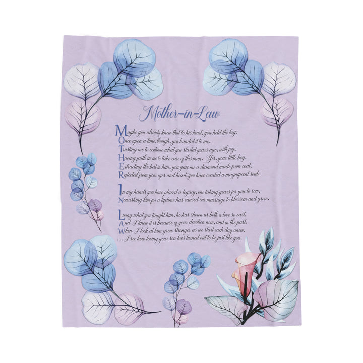 It's Just a Phrase Velveteen Plush Blanket with Acrostic Poem Spelling out "Mother-in-Law" - Transparent Flowers