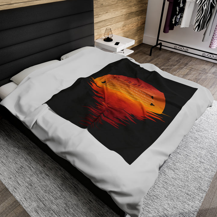 Namesakes Acrostic Poem on Black Velveteen Plush Blanket with Sunset Reflection