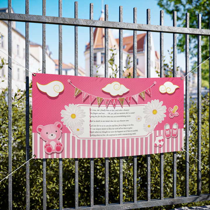 FIX SIZES! It's a Girl Poem Vinyl Banner - Pink Stripes - No Personalization