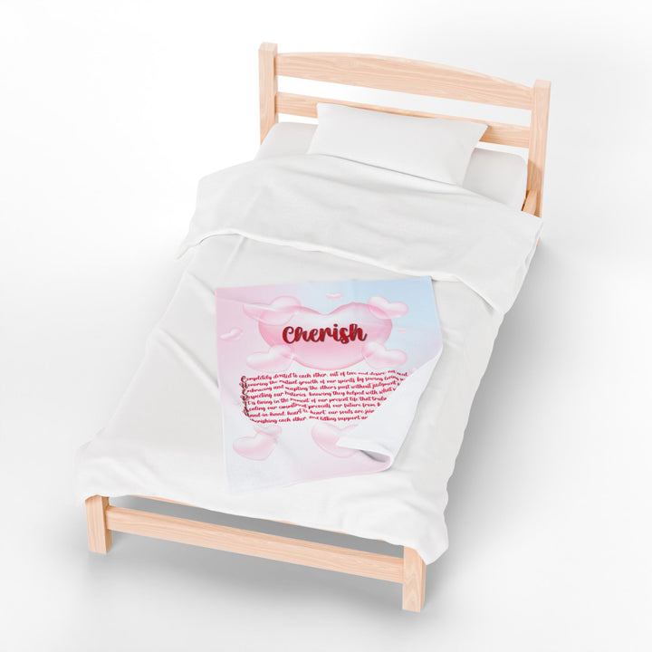 Cherish Acrostic Poem Velveteen Plush Blanket - Hearts-Clouds