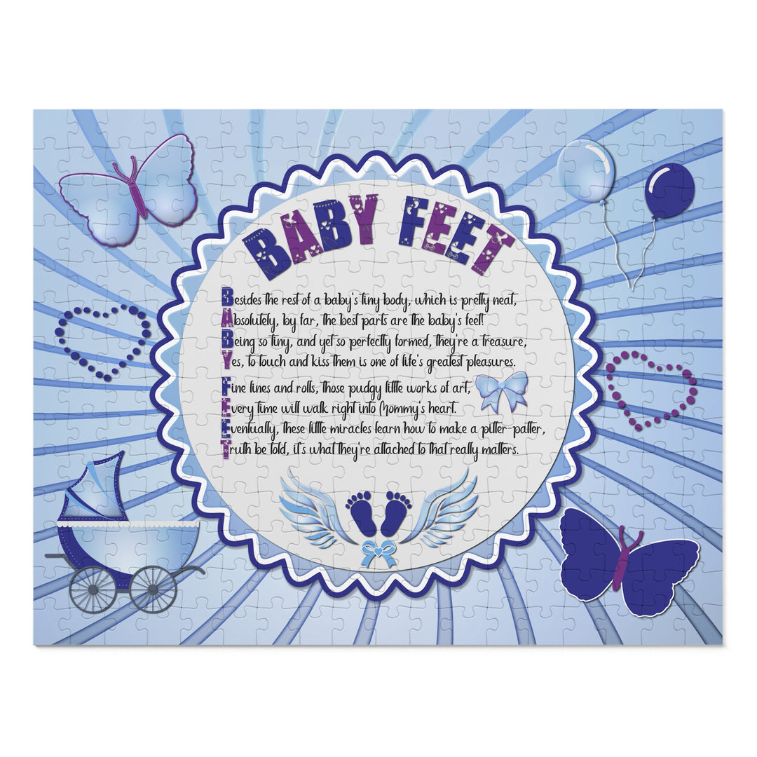 Baby Feet Acrostic Poem Puzzle - Blue Swirl - Tin Box