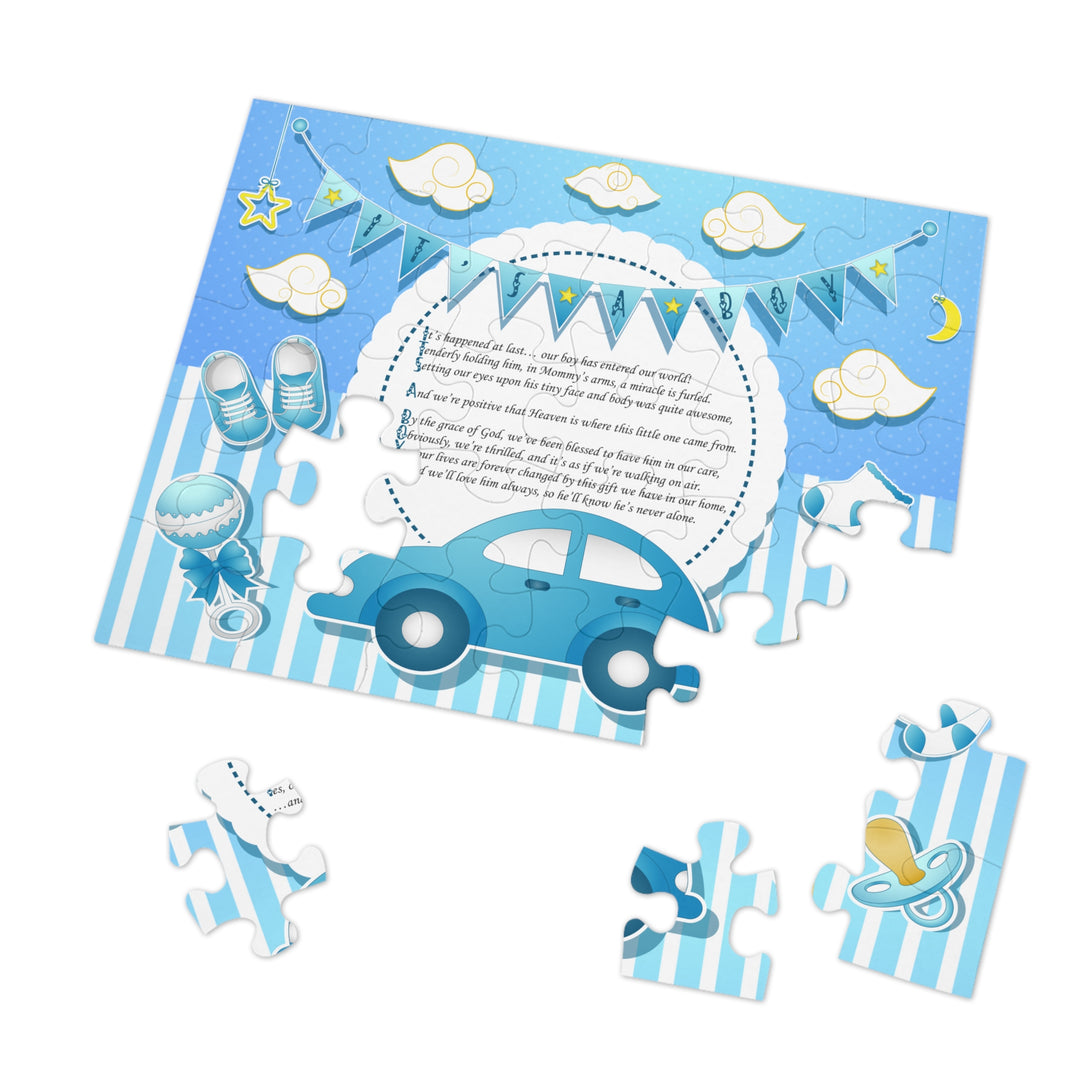 It's a Boy Acrostic Poem Puzzle - Blue Stripes - Tin Box - No Personalization