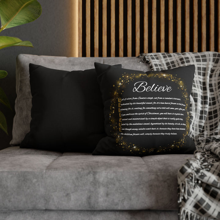 "Believe" Acrostic Poem Pillow Cover from "Learn, Lead, Believe" Collection - Black