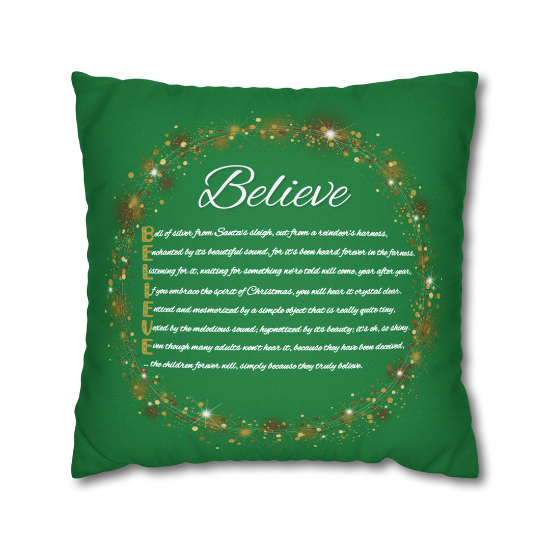 "Believe" Acrostic Poem Pillow Cover from "Learn, Lead, Believe" Collection - Green