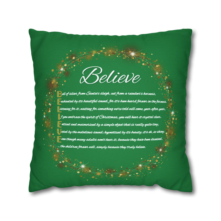 "Believe" Acrostic Poem Pillow Cover from "Learn, Lead, Believe" Collection - Green
