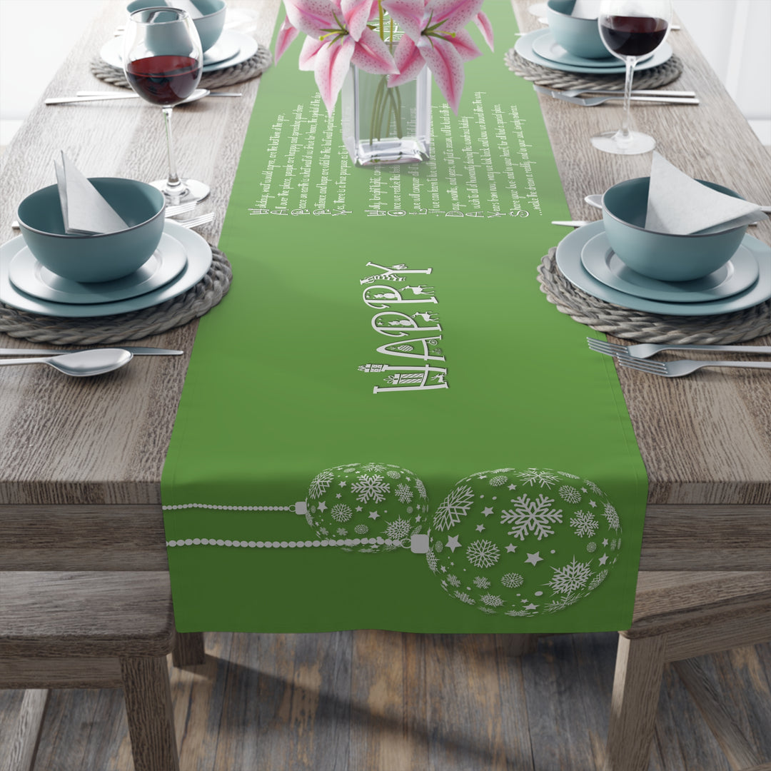 Happy Holidays Acrostic Poem Table Runner - Green-Ornaments