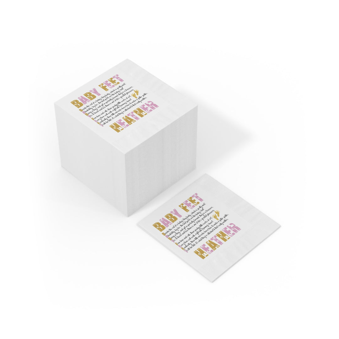 Baby Feet White Coined Napkins Baby Shower Napkins  - Gold-Pink- Personalized