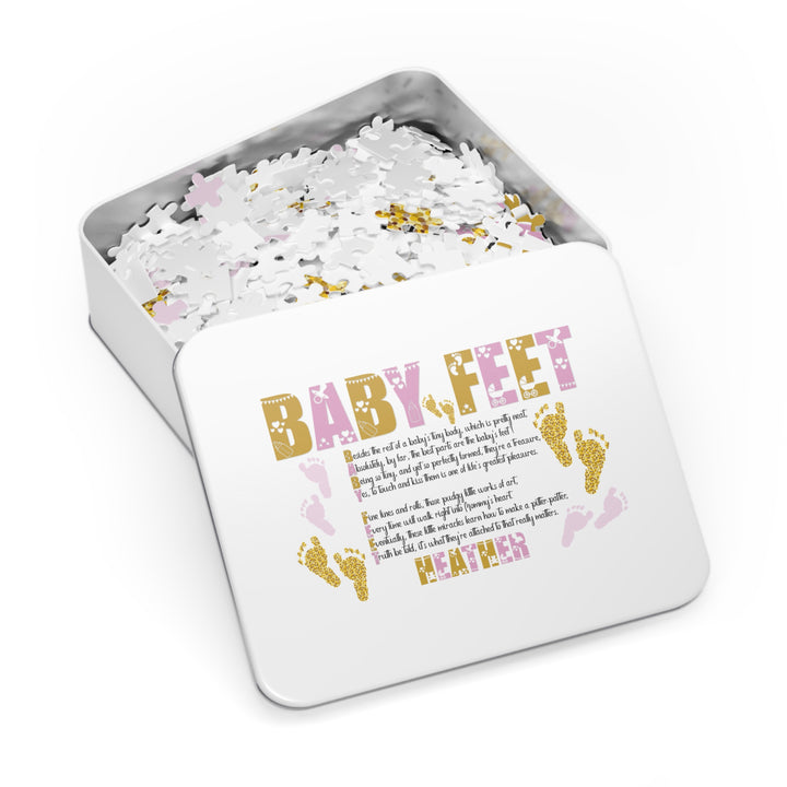 "Baby Feet" Acrostic Poem Jigsaw Puzzle - Pink and Gold - Personalized