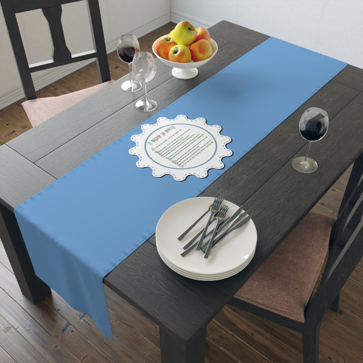 “A Baby is Born” Table Runner - Baby Items Font - Blue - No Personalization