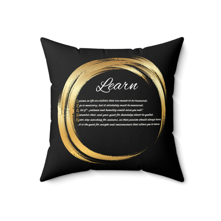 "Learn" Acrostic Poem Pillow from "Learn, Lead, Believe" Collection - Black