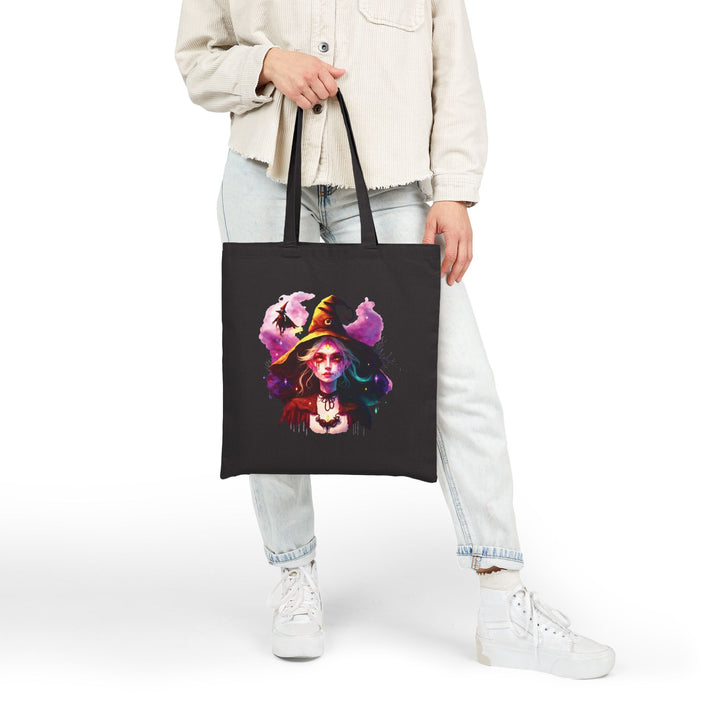 "Happy Halloween" Acrostic Poem Canvas Candy Tote Bag - Creepy Witch - No Personalization