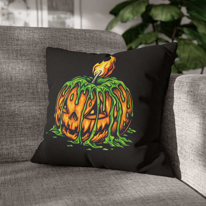 "Happy Halloween" Acrostic Poem Square Pillow Cover - Creepy Pumpkin
