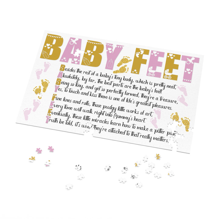 "Baby Feet" Acrostic Poem Jigsaw Puzzle - Pink and Gold - No Personalization