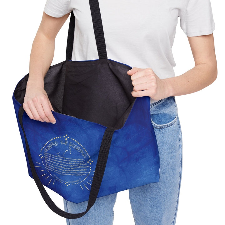 Scorpio Acrostic Poem Tote Bag - Celestial - Blue