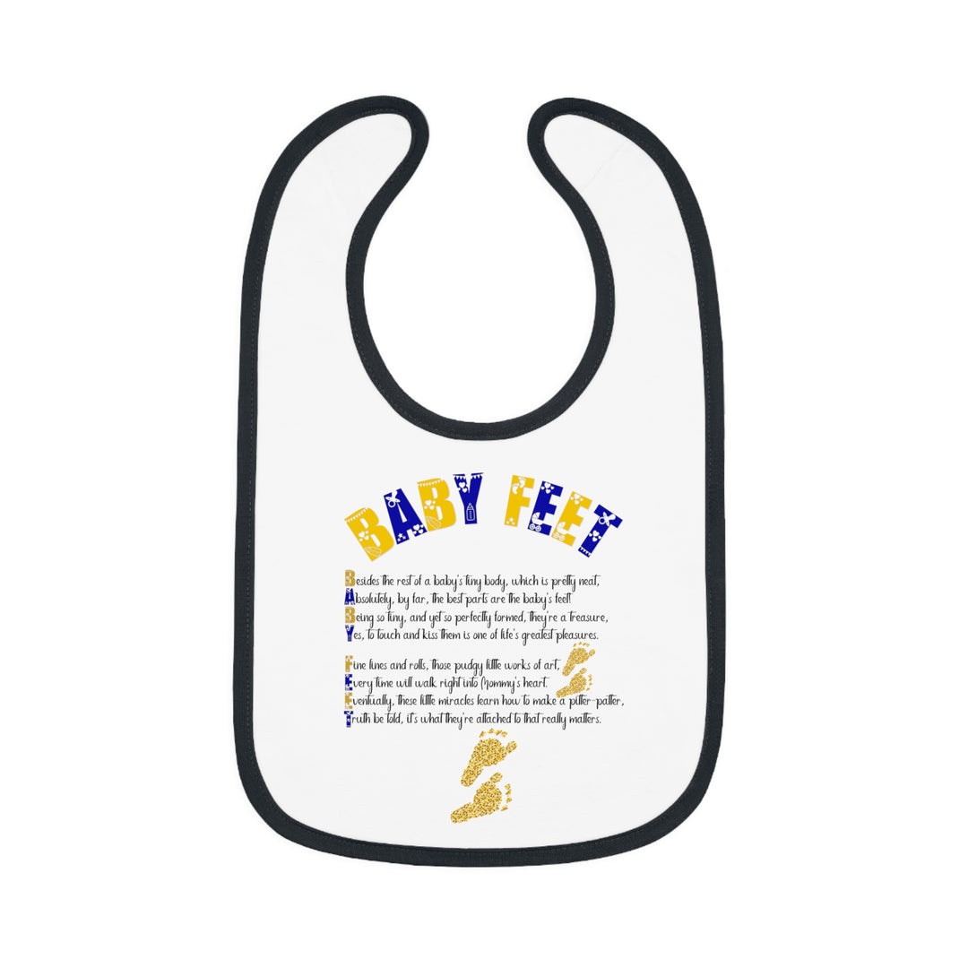Baby Steps Acrostic Poem - Contrast Trim Jersey Bib - "Baby Feet" Gold Footprints