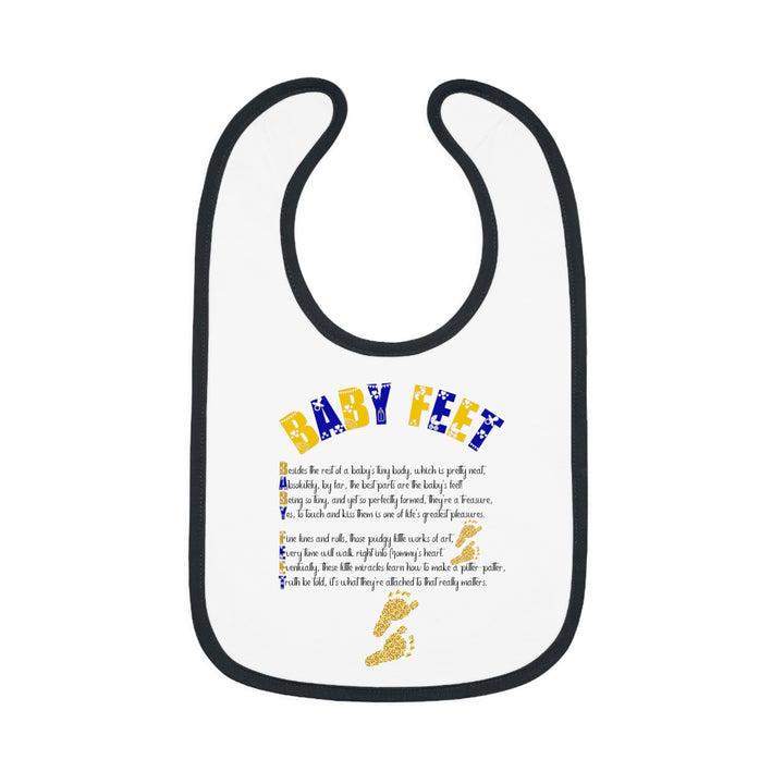 Baby Steps Acrostic Poem - Contrast Trim Jersey Bib - "Baby Feet" Gold Footprints