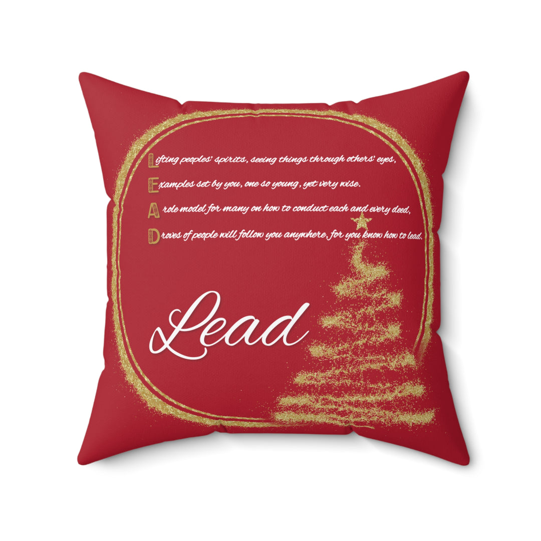 "Lead" Acrostic Poem Pillow from "Learn, Lead, Believe" Collection - Red