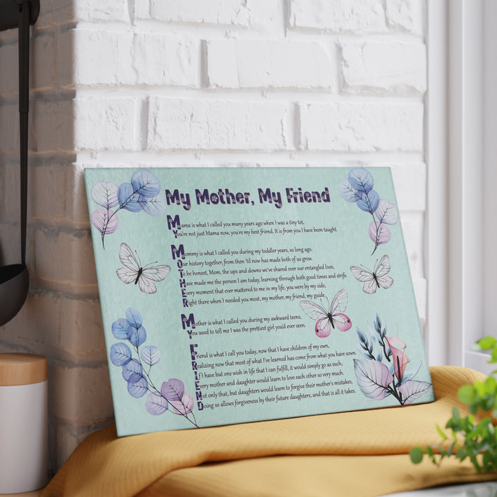 My Mother, My Friend Acrostic Poem Glass Cutting Board - Translucent Flowers