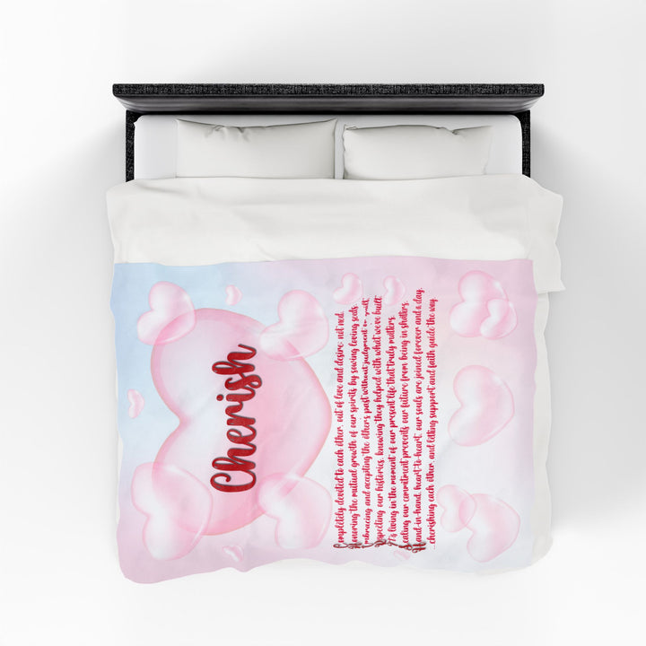 Cherish Acrostic Poem Velveteen Plush Blanket - Hearts-Clouds