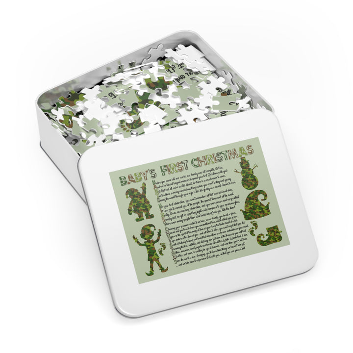 Baby's First Christmas Acrostic Poem Puzzle - Camo - Tin Box